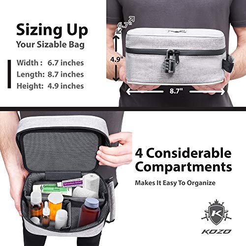 KOZO Bag with Combination Lock – Portable Bag with Tightly Locking Zippers and 7 Layers of Carbon-Woven Fabric – Durable Bag, 4.9 x 6.7 x 8.7 In.