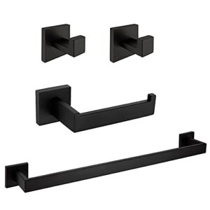 nolimas 4 pieces matte black bathroom hardware set sus304 stainless steel square wall mounted including towel bar,toilet paper holder, robe towel hooks,bathroom accessories kit