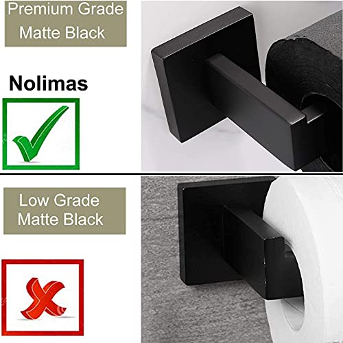 Nolimas 4 Pieces Matte Black Bathroom Hardware Set SUS304 Stainless Steel Square Wall Mounted Including Towel Bar,Toilet Paper Holder, Robe Towel Hooks,Bathroom Accessories Kit