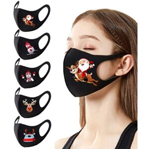 christmas face_masks,reusable washable face protection outdoor dust face bandanas for women men (02, 5pcs)