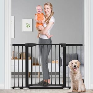baby gate for doorways and stairs, ronbei 51.5" auto close safety baby gate for kids and pets, extra wide child gate dog gates for the house, heavy duty metal walk through door (black)