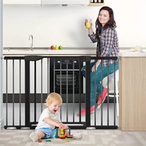 Baby Gate for Doorways and Stairs, RONBEI 51.5" Auto Close Safety Baby Gate for Kids and Pets, Extra Wide Child Gate Dog Gates for The House, Heavy Duty Metal Walk Through Door (Black)