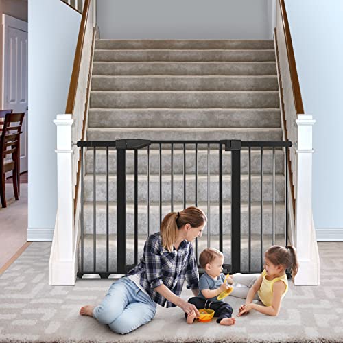 Baby Gate for Doorways and Stairs, RONBEI 51.5" Auto Close Safety Baby Gate for Kids and Pets, Extra Wide Child Gate Dog Gates for The House, Heavy Duty Metal Walk Through Door (Black)