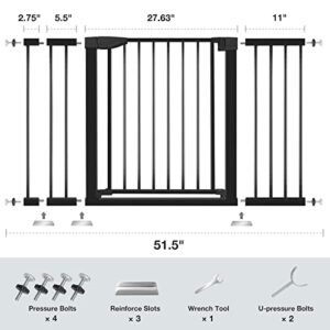 Baby Gate for Doorways and Stairs, RONBEI 51.5" Auto Close Safety Baby Gate for Kids and Pets, Extra Wide Child Gate Dog Gates for The House, Heavy Duty Metal Walk Through Door (Black)