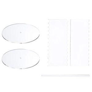 aquiver 8.25" acrylic round cake disk set - cake discs circle base boards with center hole (set of 2) - 2 comb scrapers (4 patterns) & dowel rod - supplies for cakes