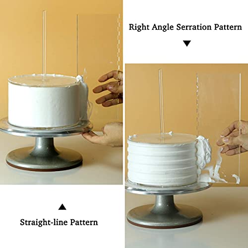 AQUIVER 8.25" Acrylic Round Cake Disk Set - Cake Discs Circle Base Boards with Center Hole (Set of 2) - 2 Comb Scrapers (4 Patterns) & Dowel Rod - Supplies for Cakes