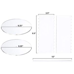 AQUIVER 8.25" Acrylic Round Cake Disk Set - Cake Discs Circle Base Boards with Center Hole (Set of 2) - 2 Comb Scrapers (4 Patterns) & Dowel Rod - Supplies for Cakes