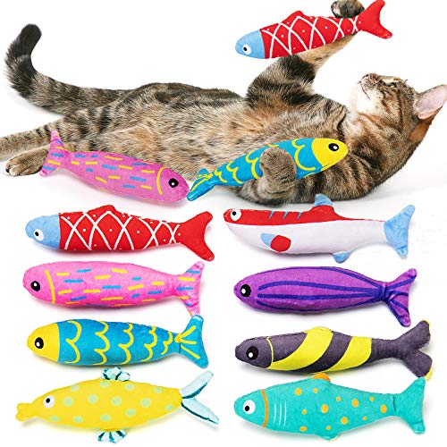 AWOOF Catnip Toys for Indoor Cats, Natural Catnip Cat Toys Kitten Toys - 8 PCS Fish Cat Toys Set for Boredom