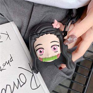 LUCKESSA Creative Cool Cartoon Anime Girl Kamado Nezuko Character Earphone Case for AirPods 1/2, Soft Silicone Strong Protection Wireless Charging Earbud Cover Protective Skin