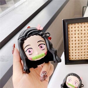 LUCKESSA Creative Cool Cartoon Anime Girl Kamado Nezuko Character Earphone Case for AirPods 1/2, Soft Silicone Strong Protection Wireless Charging Earbud Cover Protective Skin