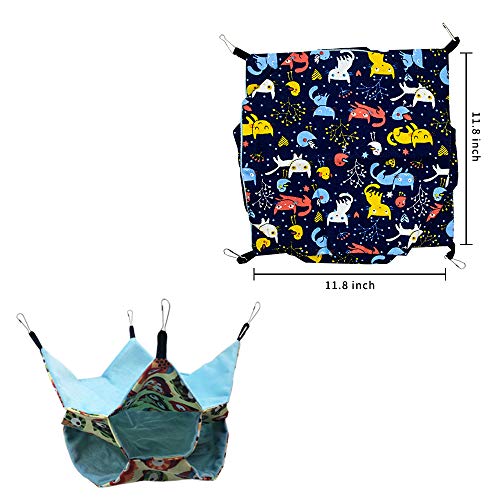 Small Animal Hanging Hammock Pet Swinging Bed 3 Tier Sleep Nap Sack Cage Accessories Kit Set Tunnel Ferret Rat Cave Sugar Glider Hideouts Warm Bedding for Squirrel Guinea Pig Parrot Rat (Owl Pattern)