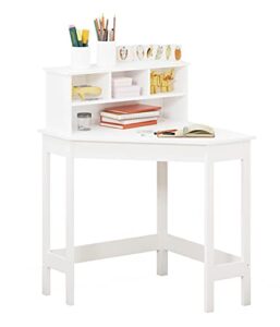 utex corner desk with storage and hutch for small space, kids corner desk with reversible hutch for girls boys, study computer desk workstation & writing table for home school use, white