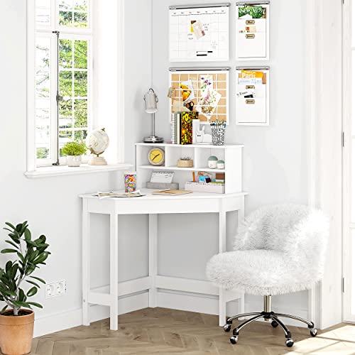 UTEX Corner Desk with Storage and Hutch for Small Space, Kids Corner Desk with Reversible Hutch for Girls Boys, Study Computer Desk Workstation & Writing Table for Home School Use, White