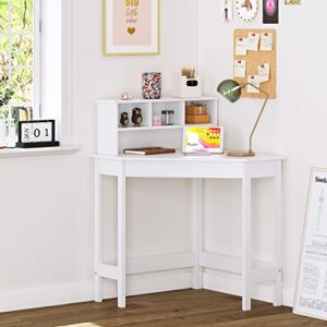 UTEX Corner Desk with Storage and Hutch for Small Space, Kids Corner Desk with Reversible Hutch for Girls Boys, Study Computer Desk Workstation & Writing Table for Home School Use, White