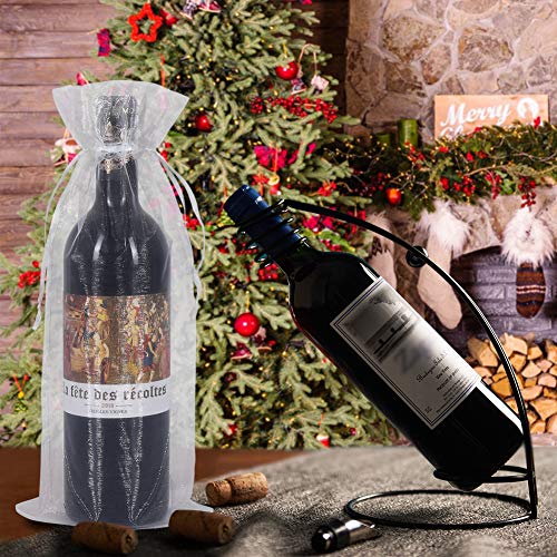 HRX Package 30pcs White Organza Wine Bags, Sheer Mesh Wine Gift Pouches Bottle Covers Dresses Drawstring for Christmas