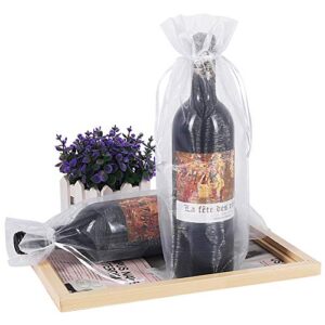 HRX Package 30pcs White Organza Wine Bags, Sheer Mesh Wine Gift Pouches Bottle Covers Dresses Drawstring for Christmas