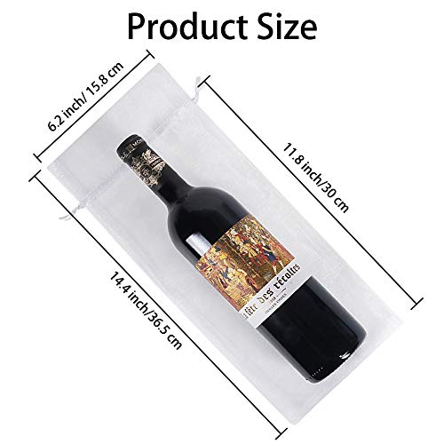 HRX Package 30pcs White Organza Wine Bags, Sheer Mesh Wine Gift Pouches Bottle Covers Dresses Drawstring for Christmas