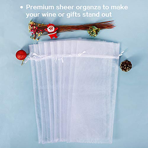 HRX Package 30pcs White Organza Wine Bags, Sheer Mesh Wine Gift Pouches Bottle Covers Dresses Drawstring for Christmas