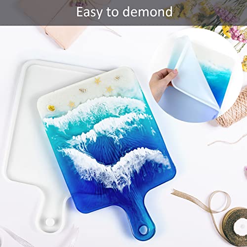 Resin Silicone Tray Molds, Casting Mold for Epoxy Resin, DIY Resin Large Serving Rectangle Shape Handle Board for Home Decoration-Crafting Agate Geode Rolling Tray