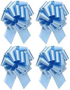 extra large light blue gift wrap pull bows - 8" wide, xl light blue ribbon big pull flower bows for baby shower and birthday gifts and presents, set of 4 (light blue)