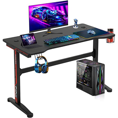 FDW 47/55 Inch Computer Desk Gaming Desk Writing Desk Office Desk Student PC Desk Extra Large Modern Ergonomic Racing Style Table Workstation for Adult Teens,Black (47 inch)