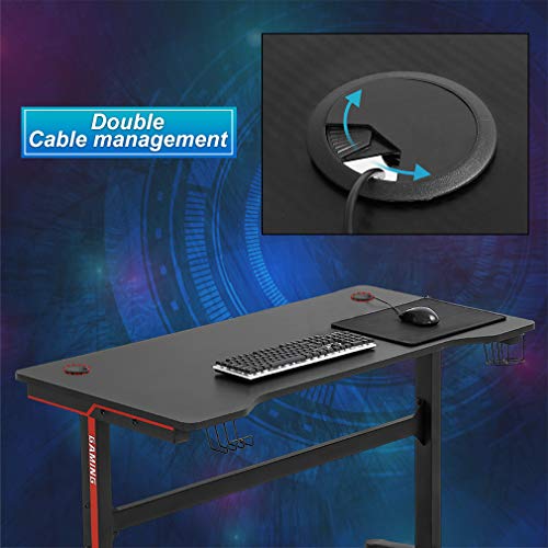 FDW 47/55 Inch Computer Desk Gaming Desk Writing Desk Office Desk Student PC Desk Extra Large Modern Ergonomic Racing Style Table Workstation for Adult Teens,Black (47 inch)