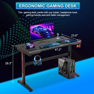 FDW 47/55 Inch Computer Desk Gaming Desk Writing Desk Office Desk Student PC Desk Extra Large Modern Ergonomic Racing Style Table Workstation for Adult Teens,Black (47 inch)