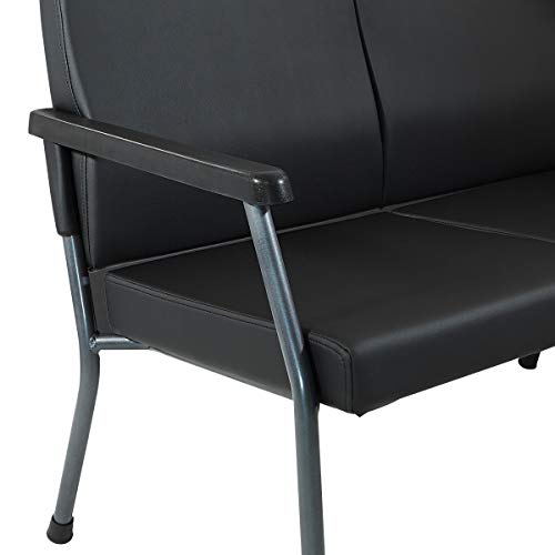 Office Star Bariatric Hip Patient Big and Tall Loveseat Medical Office Chair with Wider Seat and Sturdy Titanium Finish Metal Frame and Back Reinforcement, Dillon Black