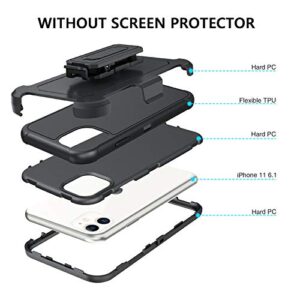 BENTOBEN iPhone 11 Case, Phone Case iPhone 11, Heavy Duty 3 Layers Shockproof Full Body Rugged Hybrid Hard PC Bumper Drop Protective Men Boys Cover for iPhone 11 with Kickstand Belt Clip Holster,Black