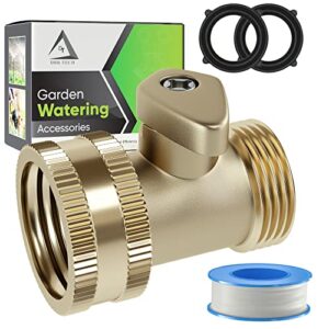 dbr tech heavy duty brass shut off valve, garden connector attachment with rubber washers for outdoor lawn and gardening hoses, leak resistant threading, 3/4 inch, all brass