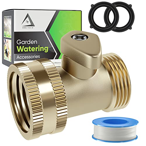 DBR Tech Heavy Duty Brass Shut Off Valve, Garden Connector Attachment with Rubber Washers for Outdoor Lawn and Gardening Hoses, Leak Resistant Threading, 3/4 Inch, All Brass