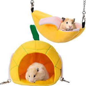 jetec 2 pieces hamster hammock soft bed small pet house animals hamster hanging house cage nest for guinea pig rat chinchilla sleep and play (banana and pineapple)