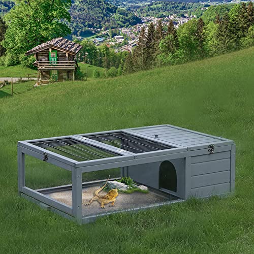 Tortoise House Large Tortoise Habitat Cage, Indoor Outdoor Transparent Tortoise Enclosure Turtle Habitat for Small Animals, Easy Assembly, Wooden