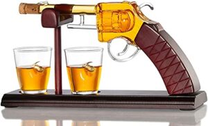 gun whiskey decanter by the diamond glassware | comes with a set of 2 bullet glasses & mahogany wooden base | decanter set, perfect for whiskey, bourbon, scotch, liquor| great gift for him | 100ml