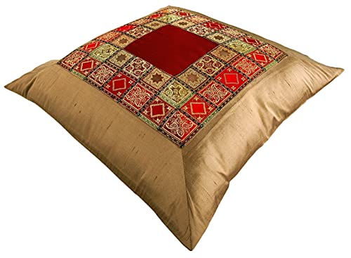 Craftbot Decorative Throw Pillow Covers - Maroon & Gold Brocade Toss Pillows - 20x20 Inches - Set of 2 Indian Accent Pillows - No Insert