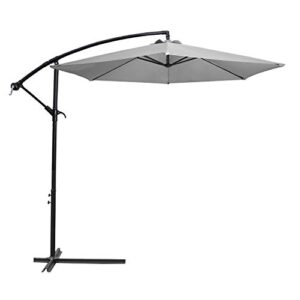 flamaker 10ft offset patio cantilever umbrella outdoor hanging umbrella with crank & cross base market umbrella for garden deck poolside and beach (grey)