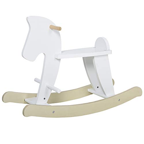 Qaba Wooden Rocking Horse Toddler Baby Ride-on Toys for Kids 1-3 Years with Classic Design & Solid Workmanship, White