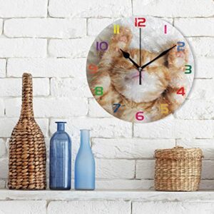 Oreayn Funny Kitten Cat Wall Clock for Home Office Bedroom Living Room Decor Non Ticking Orange