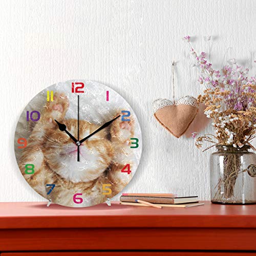 Oreayn Funny Kitten Cat Wall Clock for Home Office Bedroom Living Room Decor Non Ticking Orange