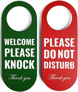 do not disturb door hanger sign 2 pack (green/red double sided) please do not disturb on front and welcome please knock on back side, ideal for office home clinic dorm online class and meeting session