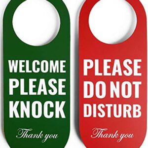 Do Not Disturb Door Hanger Sign 2 Pack (Green/Red Double Sided) Please Do Not Disturb on Front and Welcome Please Knock on Back Side, Ideal for Office Home Clinic Dorm Online Class and Meeting Session