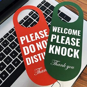 Do Not Disturb Door Hanger Sign 2 Pack (Green/Red Double Sided) Please Do Not Disturb on Front and Welcome Please Knock on Back Side, Ideal for Office Home Clinic Dorm Online Class and Meeting Session