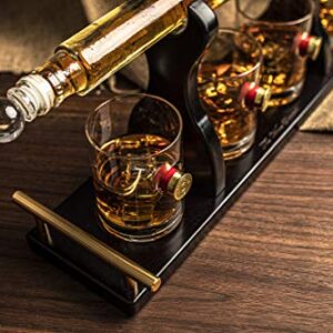 Shotgun Gun Large Whiskey & Wine Decanter Set Bullet Glasses - Limited Edition Elegant Rifle Gun Whiskey Decanter 22.5" With 4 Shotgun Bullet Whiskey Glasses and Mohogany Wooden Base The Wine Savant