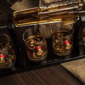 Shotgun Gun Large Whiskey & Wine Decanter Set Bullet Glasses - Limited Edition Elegant Rifle Gun Whiskey Decanter 22.5" With 4 Shotgun Bullet Whiskey Glasses and Mohogany Wooden Base The Wine Savant