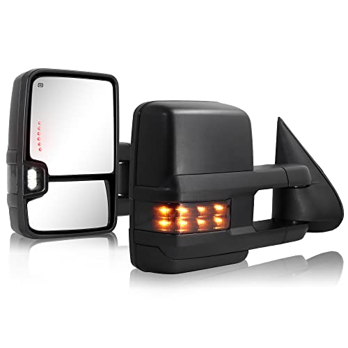 Towing Mirror for Silverado Sierra - Compatible with 1999-2002 Chevy Silverado GMC Sierra Tow Mirror with Power Adjusted Heated Glass Turn Signal Light Backup Lamp Side Mirror Extendable Pair