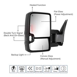 Towing Mirror for Silverado Sierra - Compatible with 1999-2002 Chevy Silverado GMC Sierra Tow Mirror with Power Adjusted Heated Glass Turn Signal Light Backup Lamp Side Mirror Extendable Pair