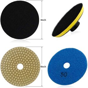 Diamond Polishing Pads Set 4 inch Wet/Dry Diamond Sanding Pads Kit 11 Piece Set Granite Stone Concrete Marble Buffer with M14 Drill Adapter