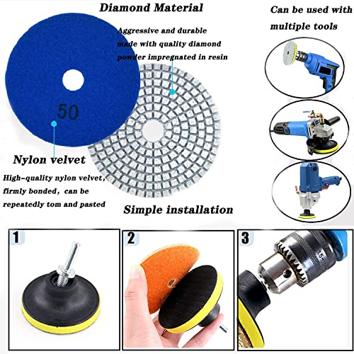 Diamond Polishing Pads Set 4 inch Wet/Dry Diamond Sanding Pads Kit 11 Piece Set Granite Stone Concrete Marble Buffer with M14 Drill Adapter