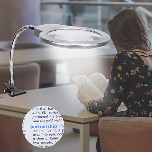 Magnifier Lamp, LED Magnifying Clamp 2.25X and 5X Magnification Read Magnifier Readings Lighting Suitable for Reading Lighting Manual and Appraisal Use