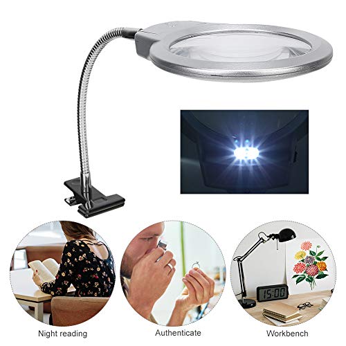 Magnifier Lamp, LED Magnifying Clamp 2.25X and 5X Magnification Read Magnifier Readings Lighting Suitable for Reading Lighting Manual and Appraisal Use